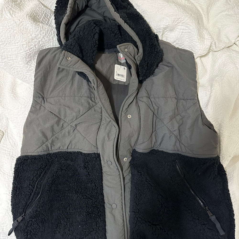 Women's Gray and Black Hooded Vest